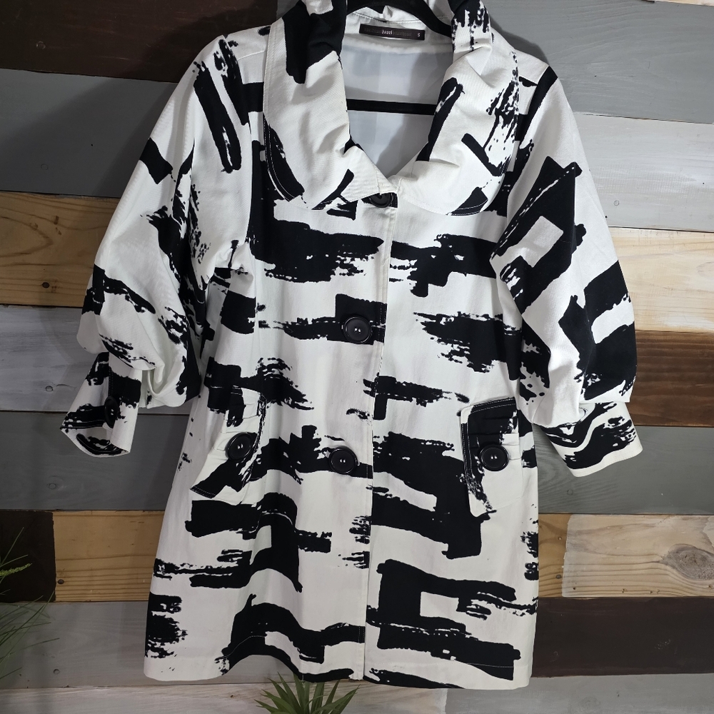 Anthropologie Hazel Black and White Abstract Print Coat